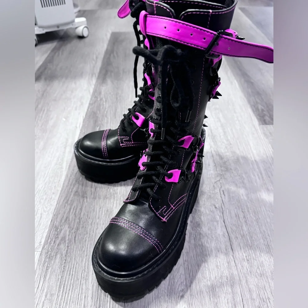 Dolls Kill Black and Pink Combat Boots - Picture 5 of 8
